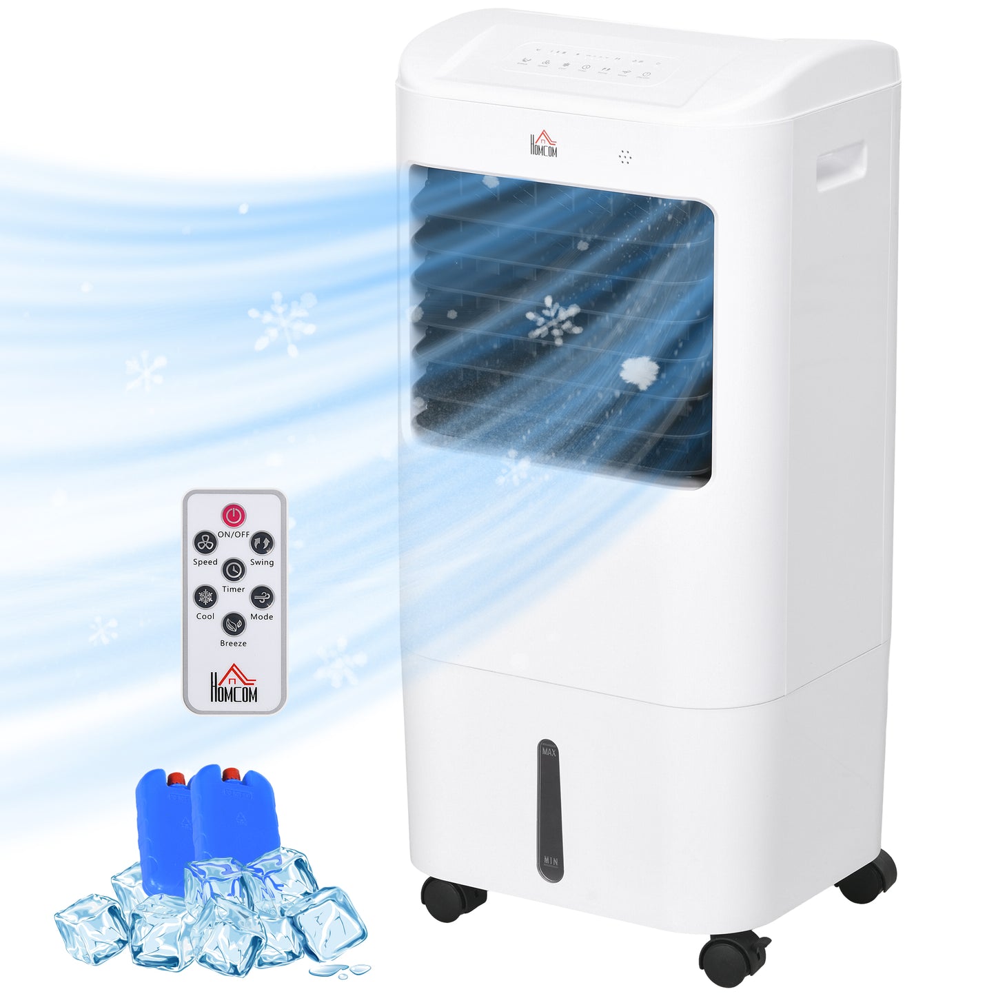Ventilateur tour avec pack de glace, télécommande, 3 modes, 3 vitesses, minuterie 7,5 h, blanc
