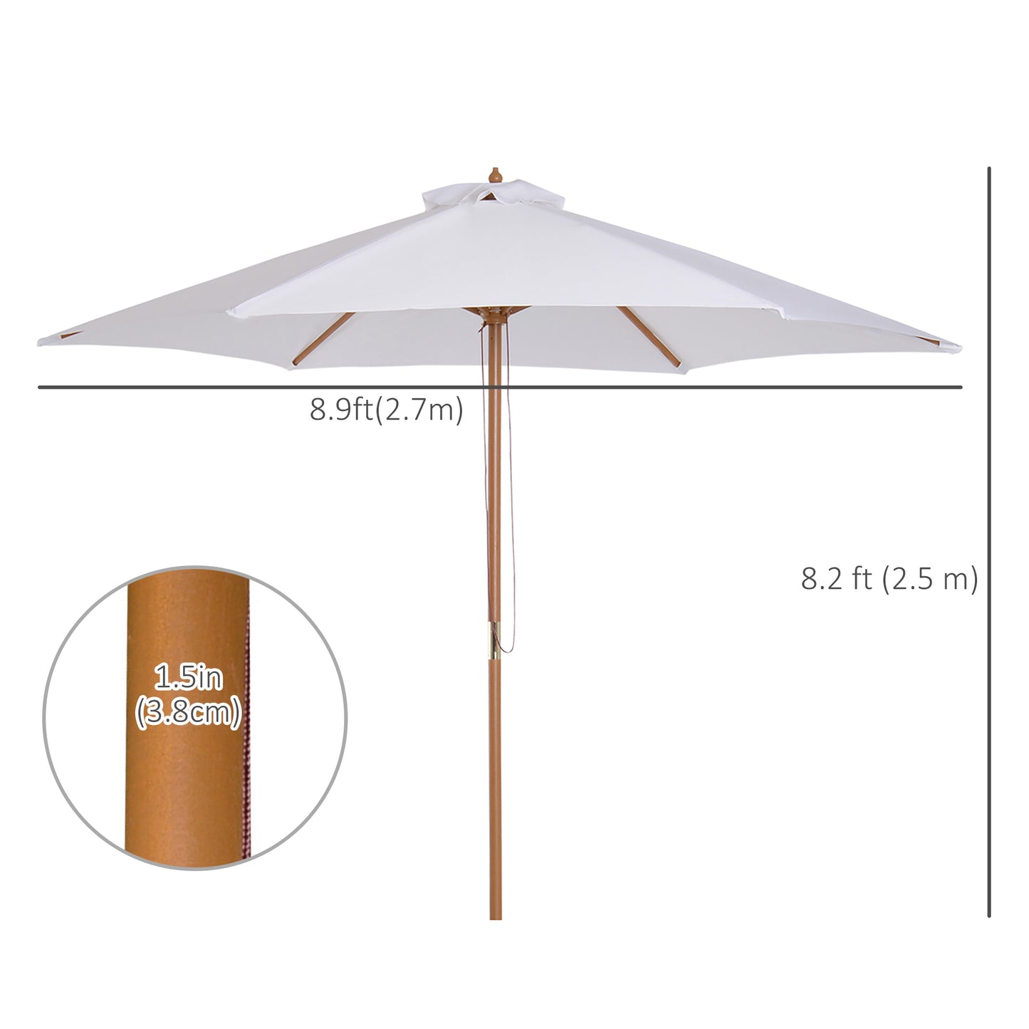 Outsunny 9' x 8' H Patio Umbrella, Hardwood Frame, Outdoor Beach Umbrella, White