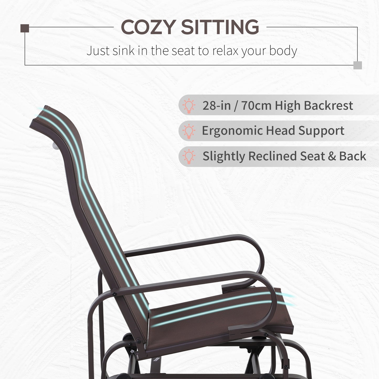 Fauteuil de jardin en tissu maille respirant, siège à bascule pour patio, cour, porche, marron