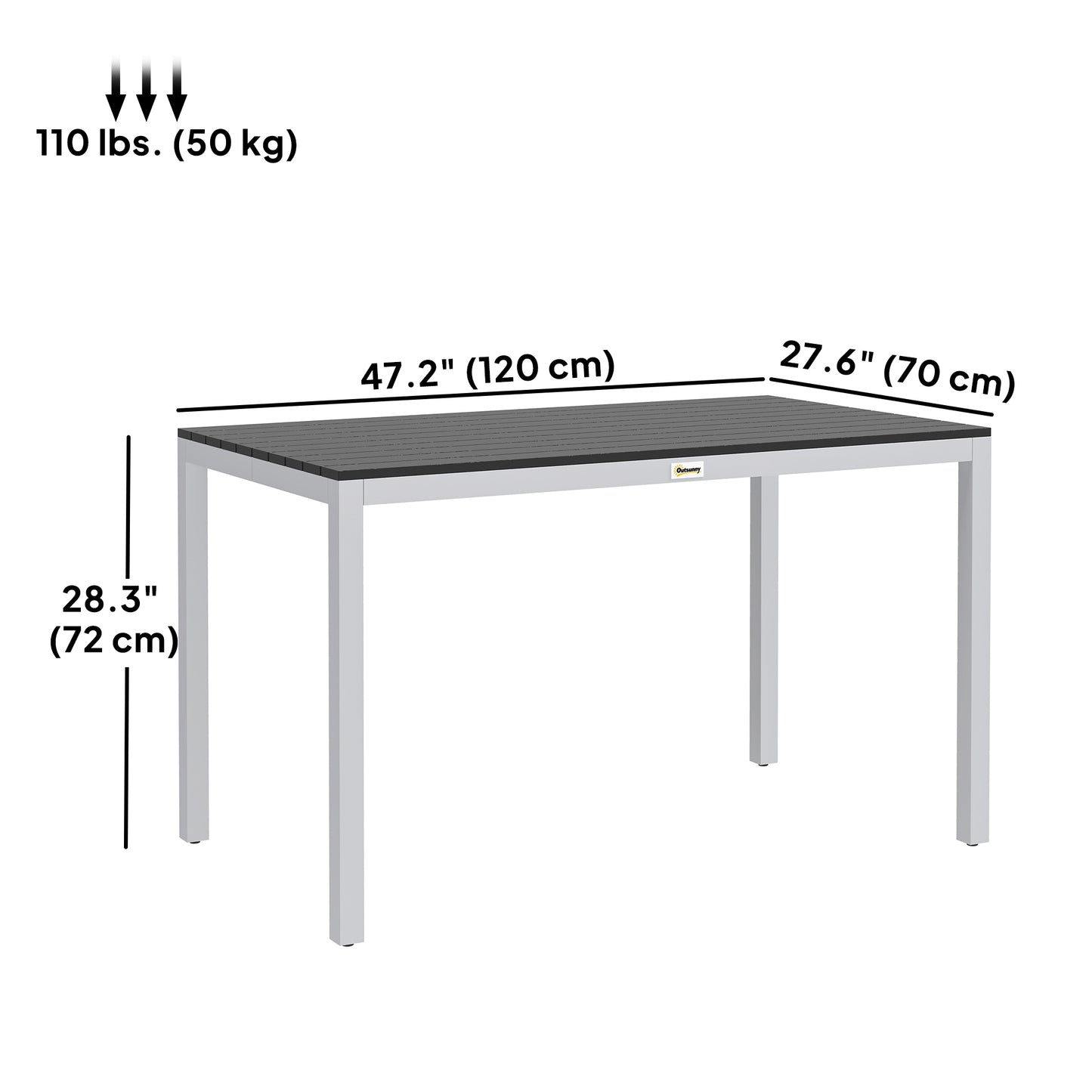 Outsunny Outdoor Dining Table for 4-6 People, Easy-Care Slatted Top, Rust-Proof Aluminum Frame, Black
