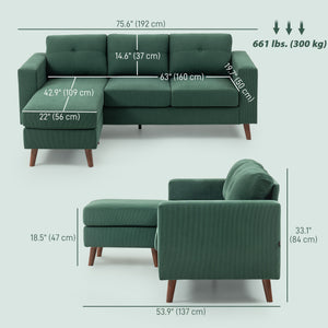 Canapé sectionnel avec méridienne convertible, vert foncé