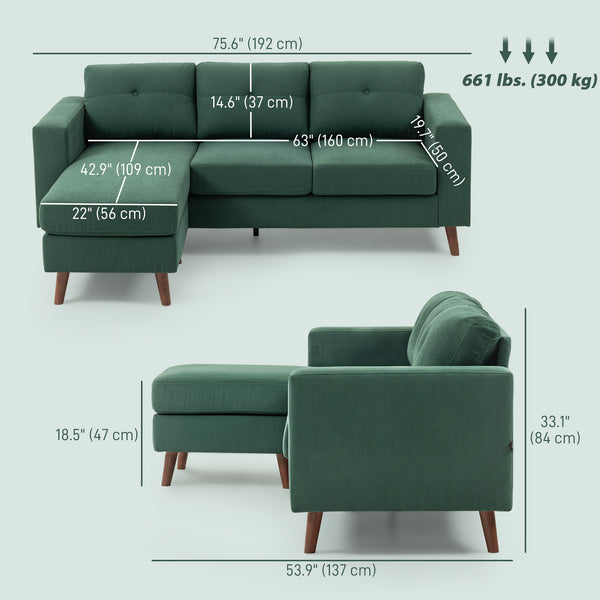Canapé sectionnel avec méridienne convertible, vert foncé