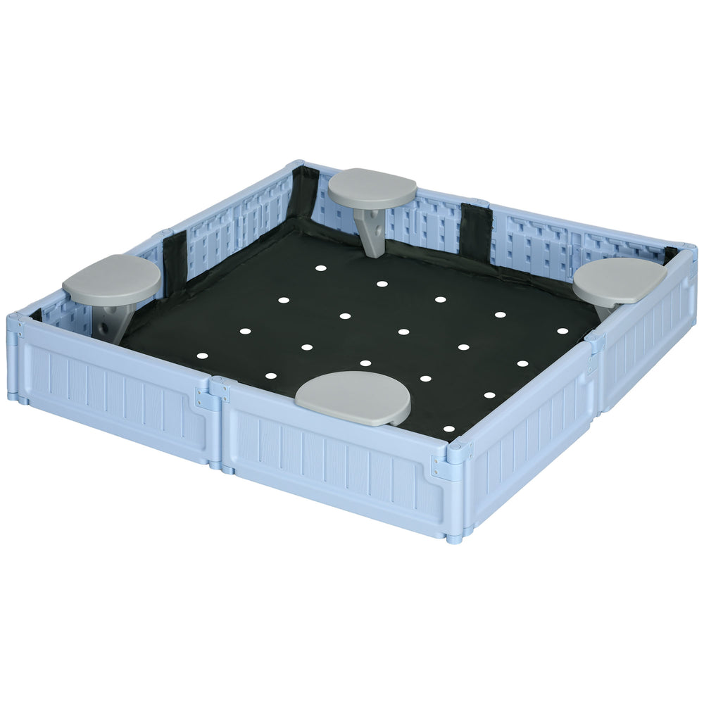 Bac à sable avec auvent et revêtement en tissu, bleu gris