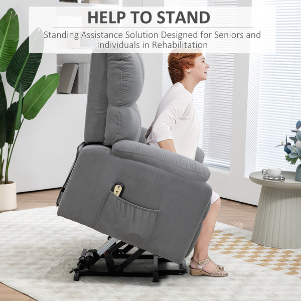 Fauteuil releveur pour seniors en microfibre avec télécommande, gris