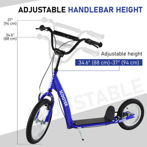 Trottinette avec guidon réglable, double frein, roues gonflables, bleue foncé