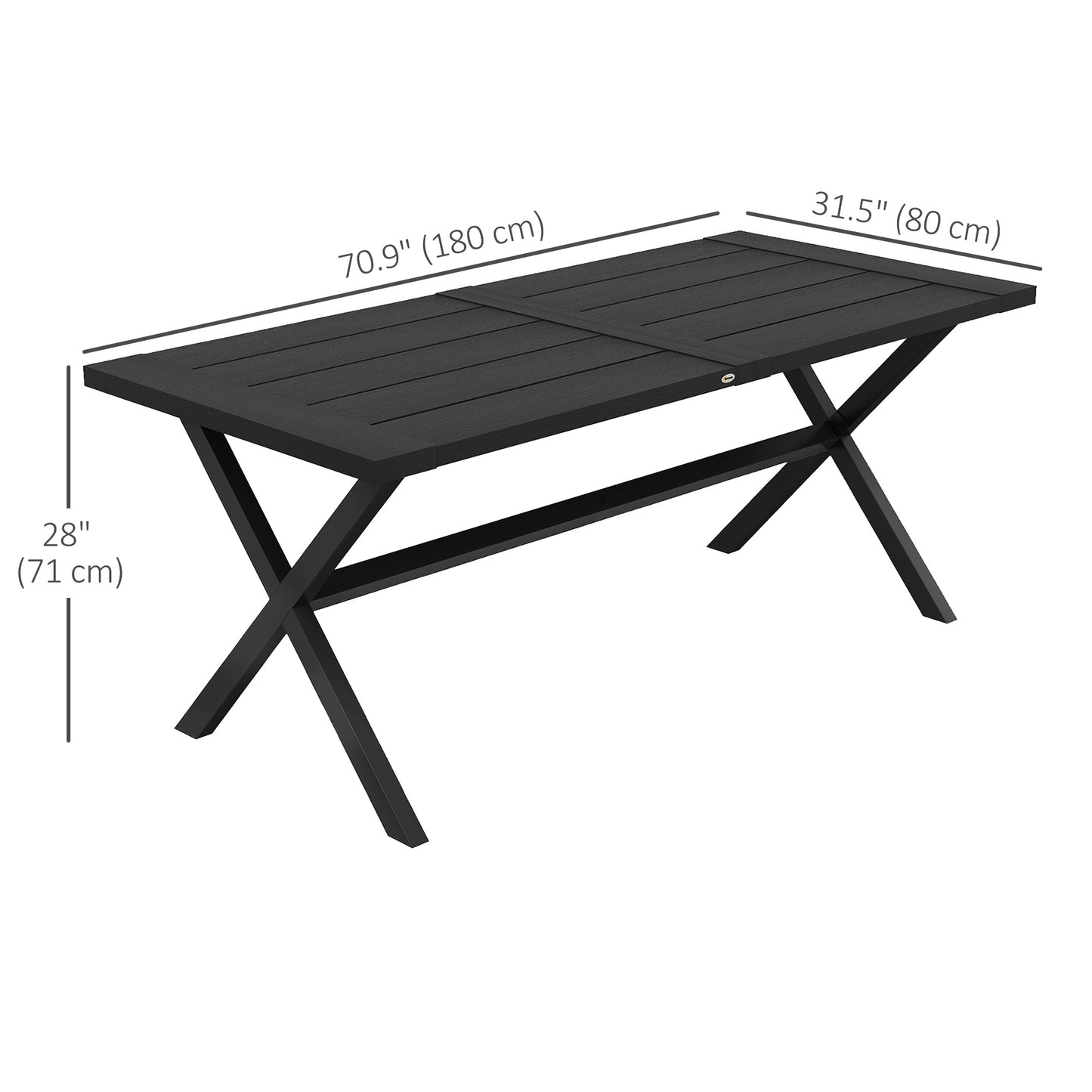 Outsunny 71" Outdoor Dining Table with X-Legs, Aluminum Frame, Darden Rectangular Table for 6 People, for Garden, Black