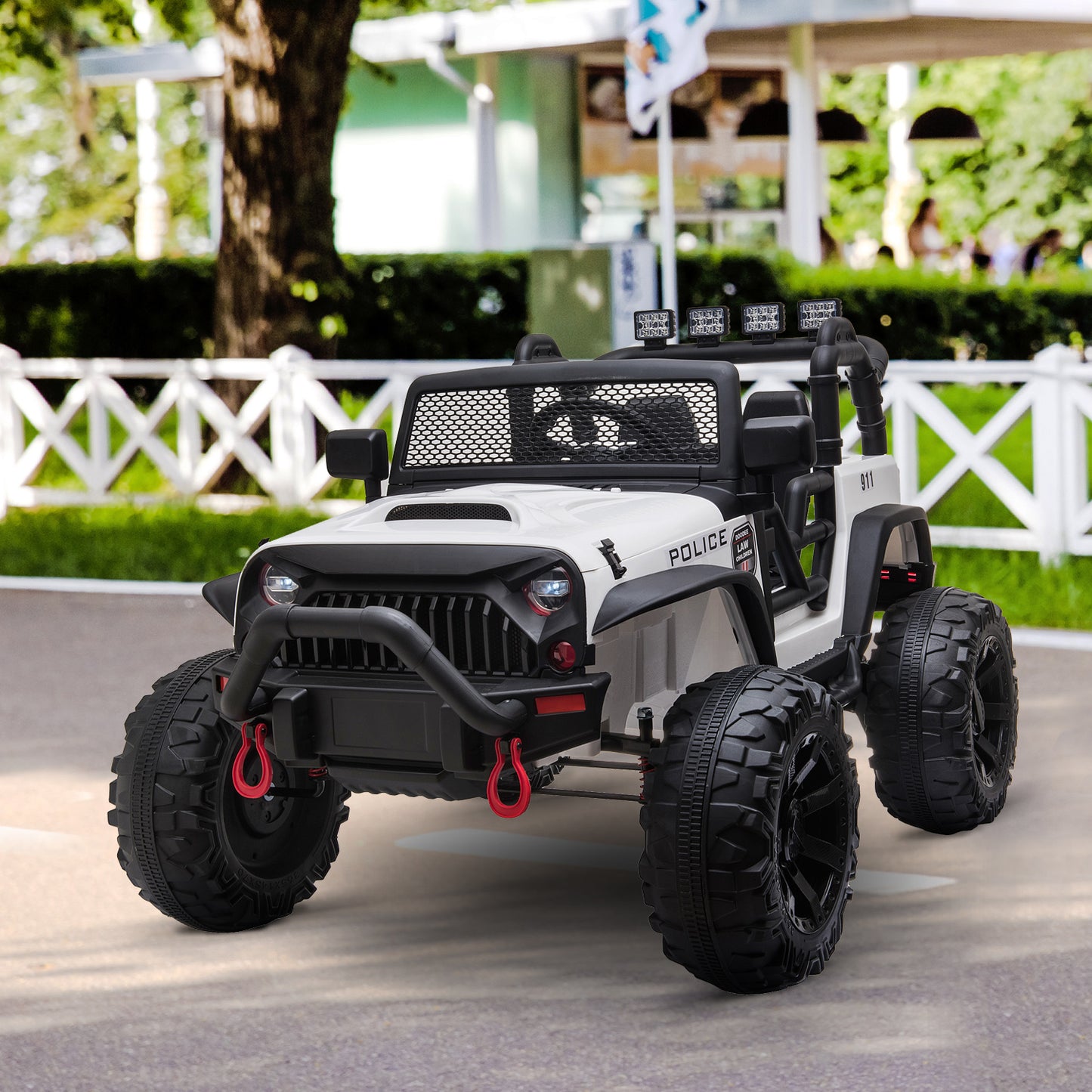 Voiture électrique de police Jeep 12 V blanche pour enfants, avec télécommande parentale et design réaliste