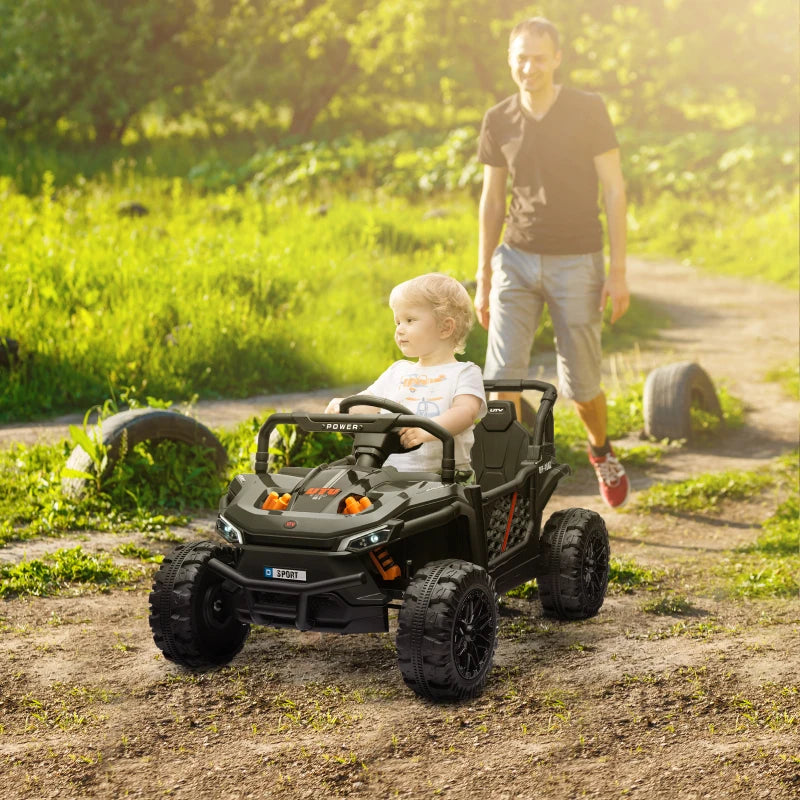 Voiture électrique 12 V pour enfants, camion télécommandé avec suspension à ressorts, phares à LED et 3 vitesses, noir