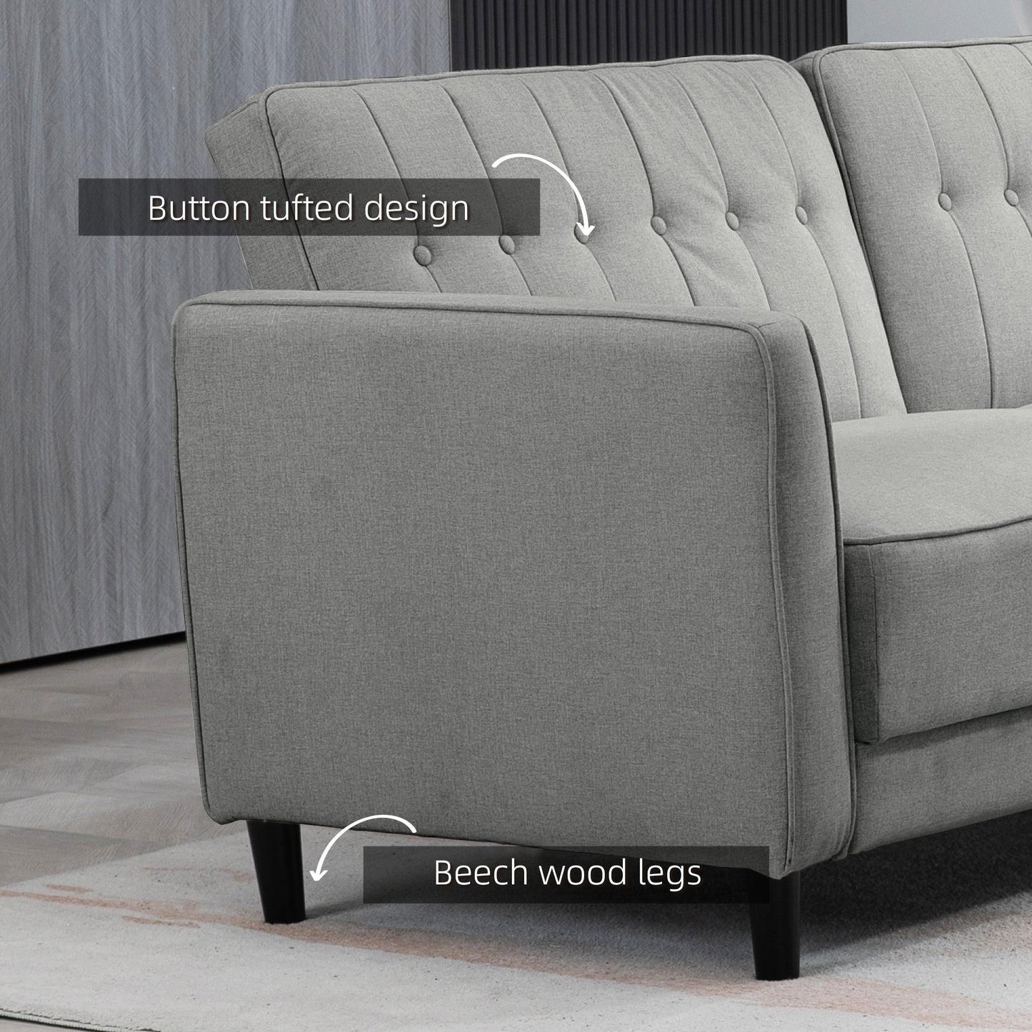 Canapé-lit convertible en tissu capitonné avec dossier réglable pour salon, gris