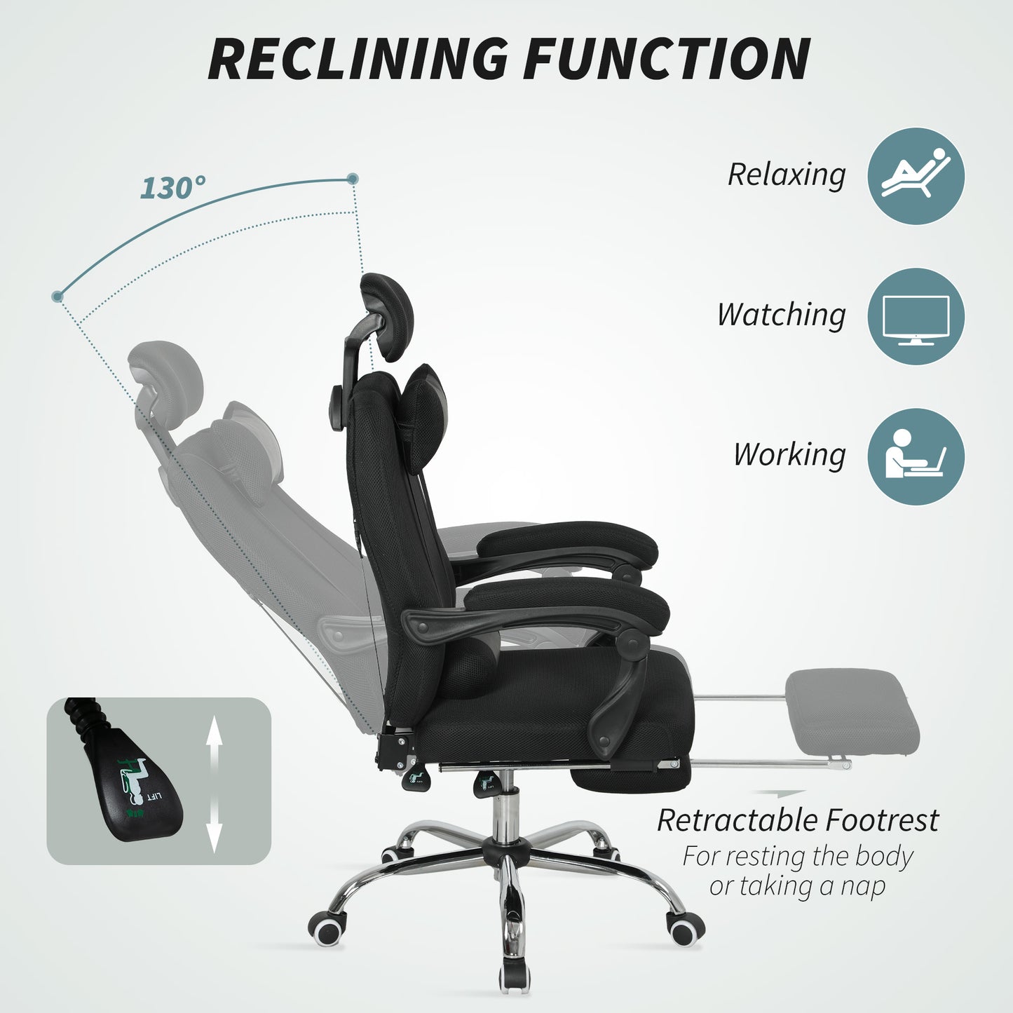 Ergonomic High Back Office Chair with Footrest and Lumbar Support, Black