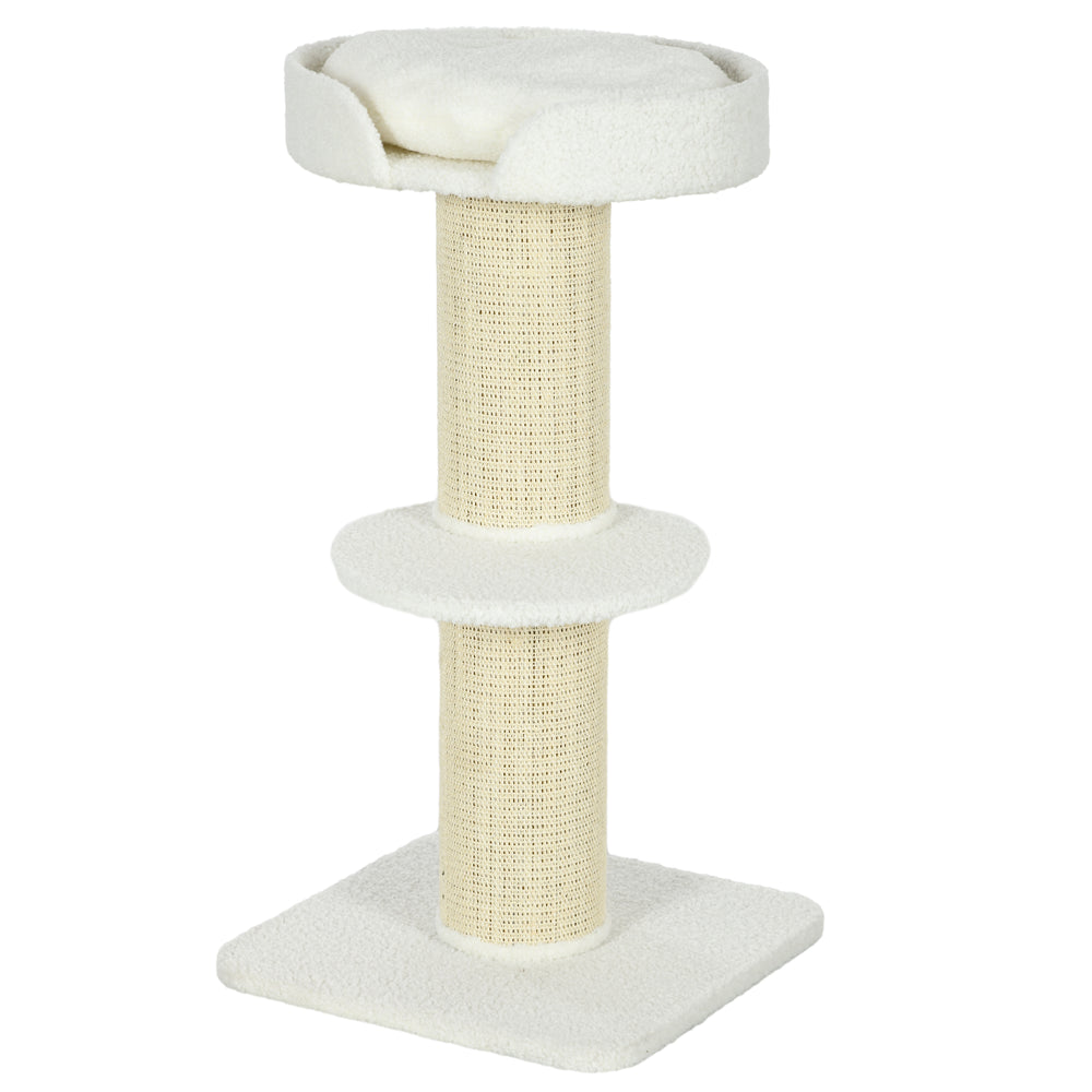 Arbre à chat avec tapis en sisal, griffoir, panier, coussin et perchoir, blanc crème