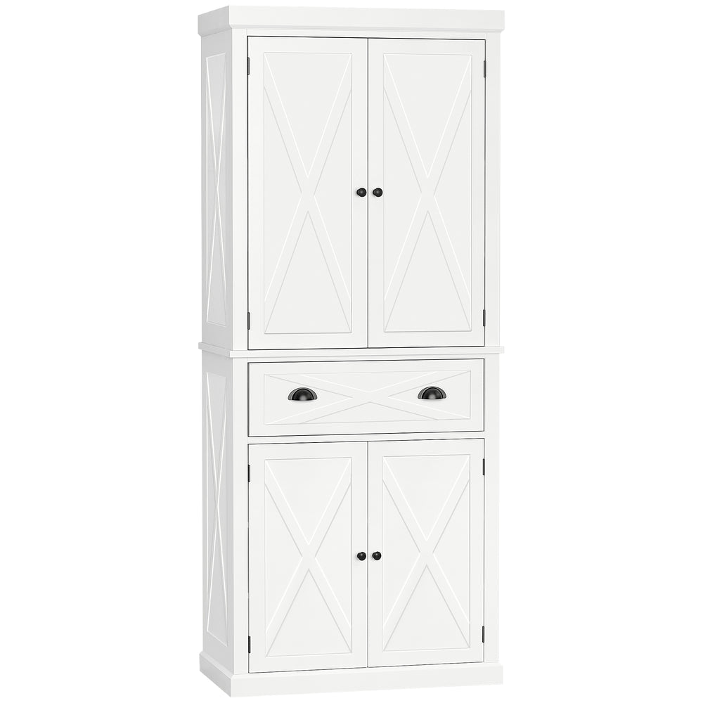 Storage unit with 4 doors, drawer and adjustable shelves, white