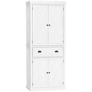 Meuble de rangement avec 4 portes, tiroir et étagères réglables, blanc