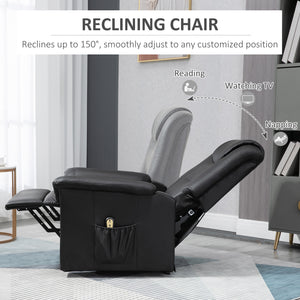 Fauteuil releveur électrique inclinable en cuir synthétique avec repose-pieds et télécommande, noir