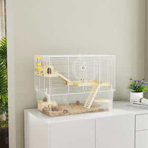Cage pour hamster profonde, rampe en bois, cabane, roue d'exercice pour hamster et gerbille, blanche