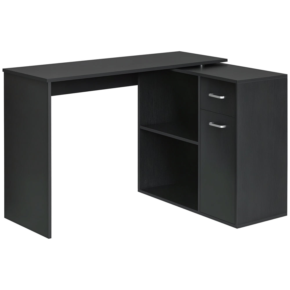 Bureau d'angle rotatif à 180° avec étagère de rangement, noir