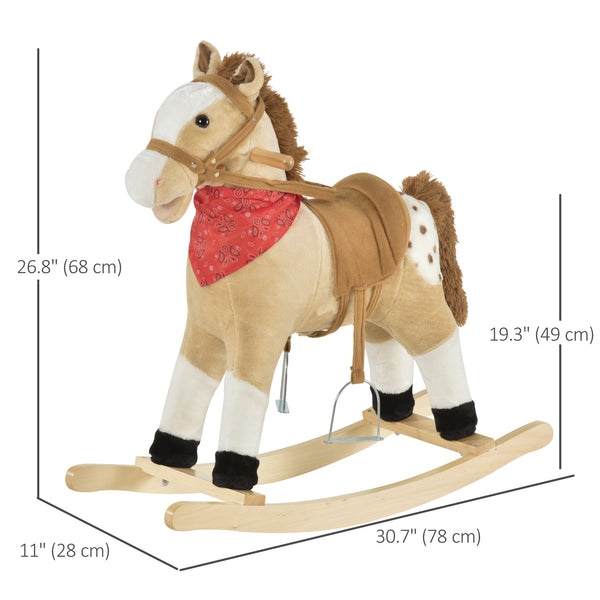 Cheval à bascule en peluche, style cowboy, avec sons réalistes et amusants, beige