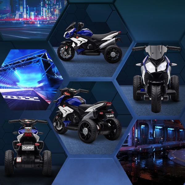 6V Electric Motorcycle with 3 Wheels, Music, Horn, Lights, Blue