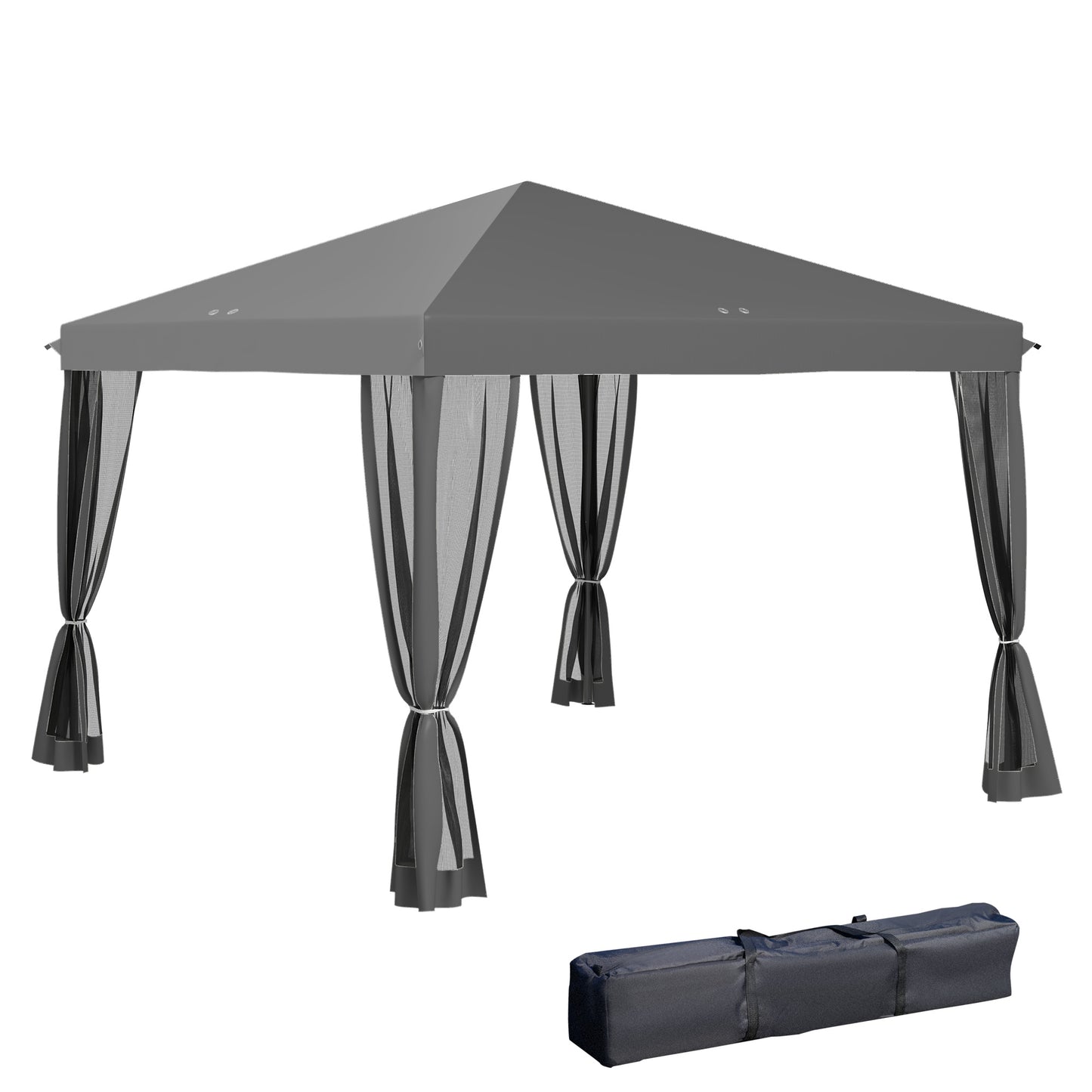Gazebo 10' x 10' avec filet latéral amovible et sac de transport pour terrasse extérieure, gris clair