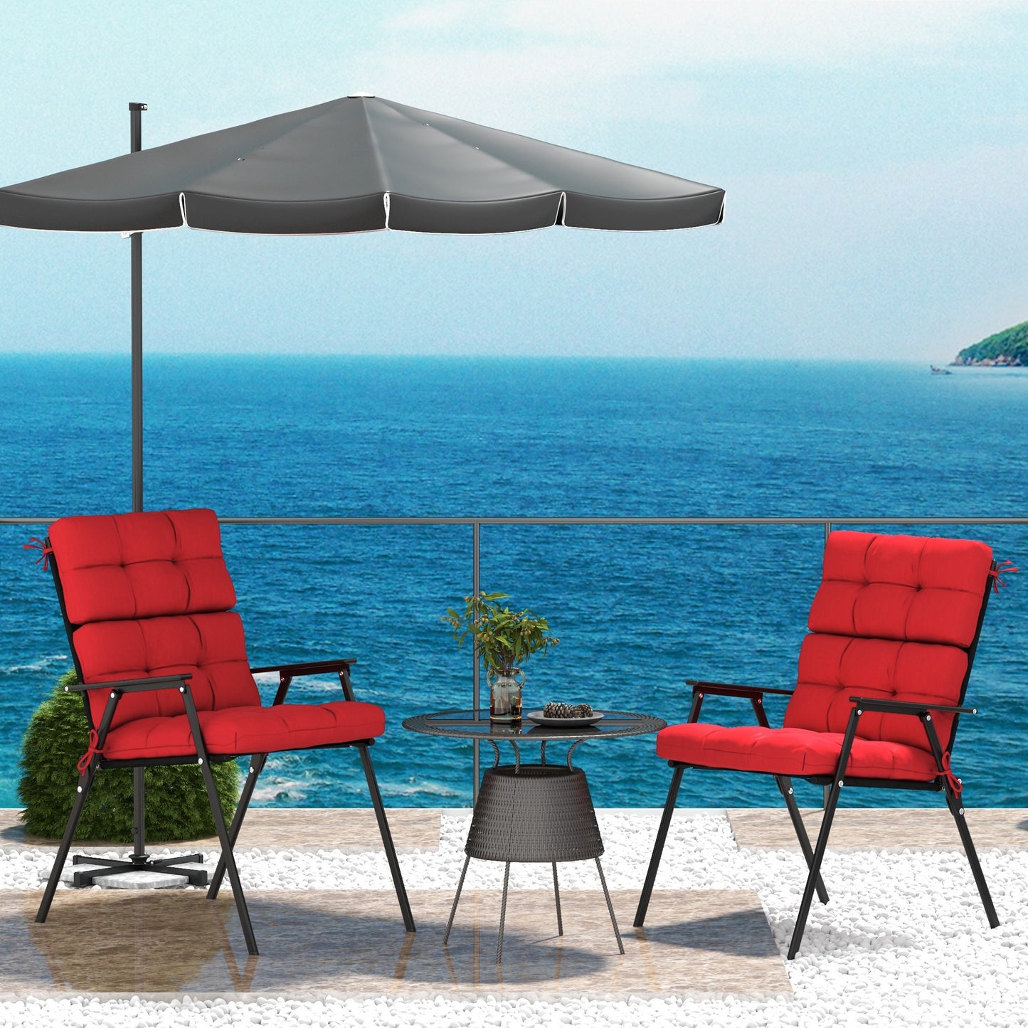 Coussins de rechange pour chaise de patio d'extérieur avec attaches, capitonnés, lot de 2, rouge