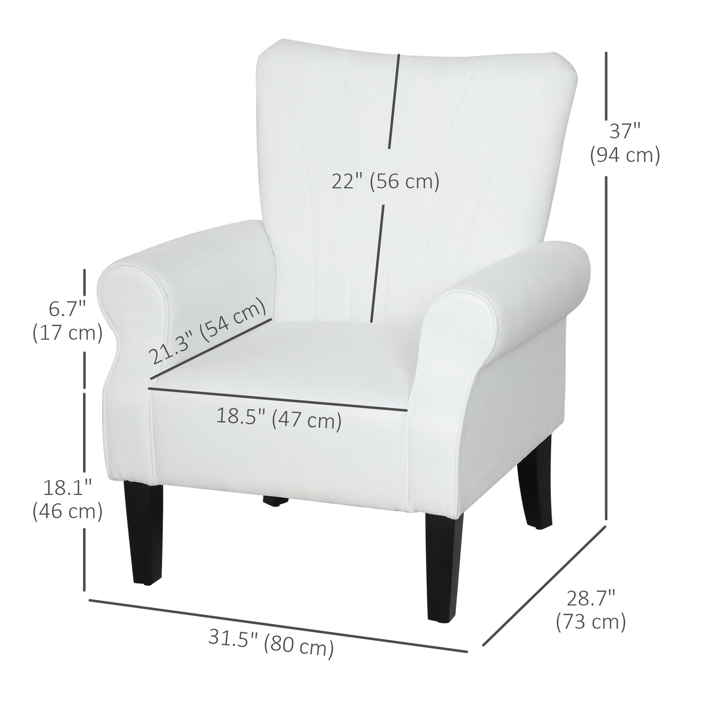 Fauteuil d'appoint moderne en tissu HOMCOM avec pieds en bois pour salon, chambre et bureau, blanc crème