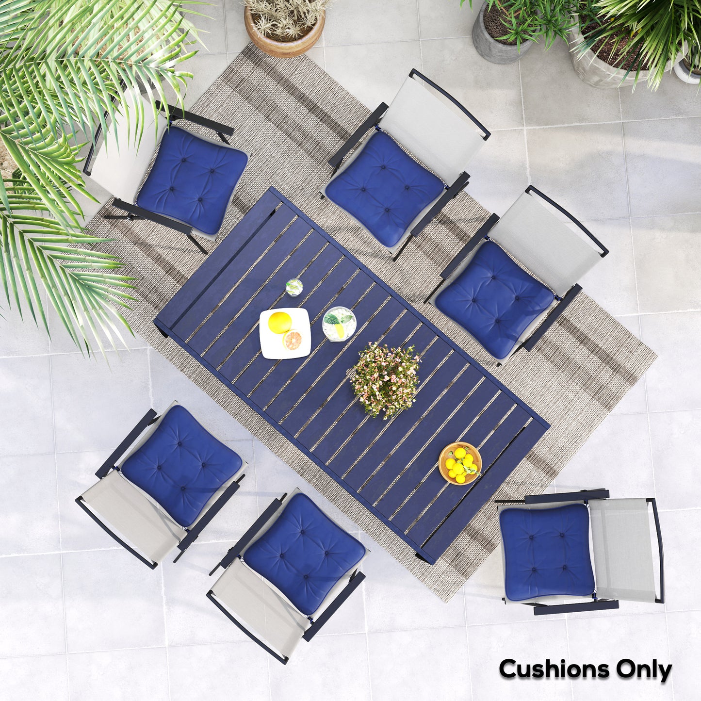 Coussins de rechange 6 pièces, pour chaise de patio d'extérieur avec attaches, capitonnés, bleu foncé