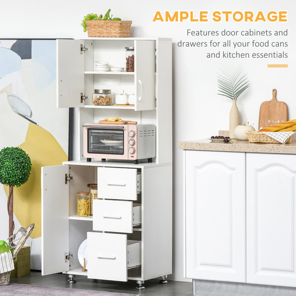Meuble de rangement avec 2 placards, 3 tiroirs et plan de travail ouvert, blanc