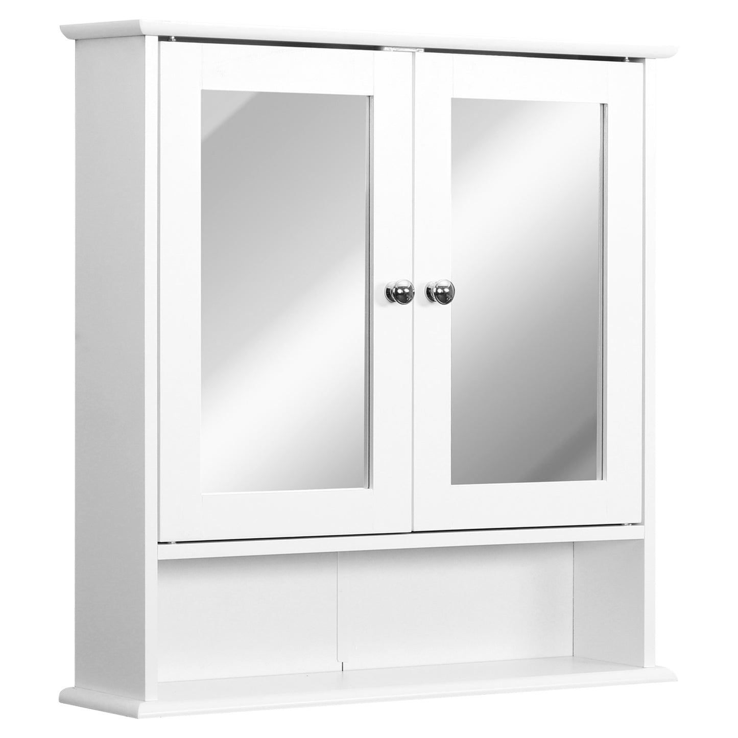 Armoire à pharmacie avec portes doubles, étagère ouverte et étagère réglablr, blanche