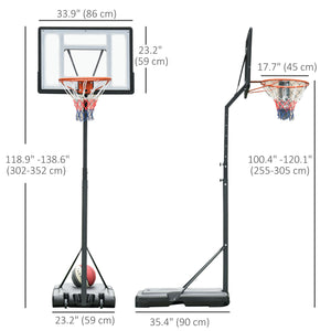 Panier de basket portable avec roulettes, hauteur réglable de 2,4 à 3 m, noir