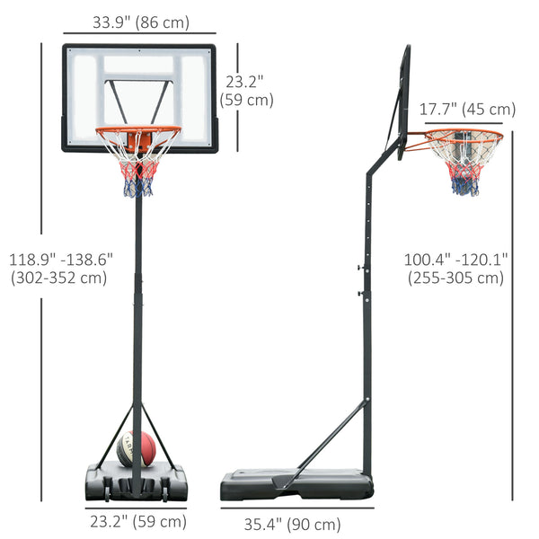 Panier de basket portable avec roulettes, hauteur réglable de 2,4 à 3 m, noir