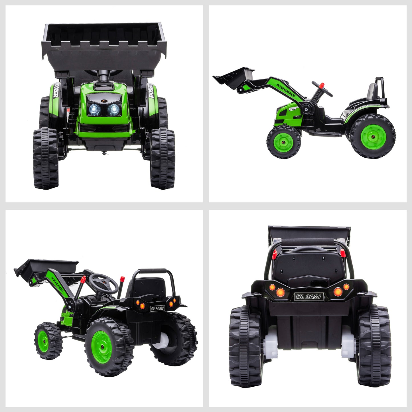 6 Volt Battery Powered Kids Tractor, Ride-On Excavator, Music, Front Headlight, Reverse, Green