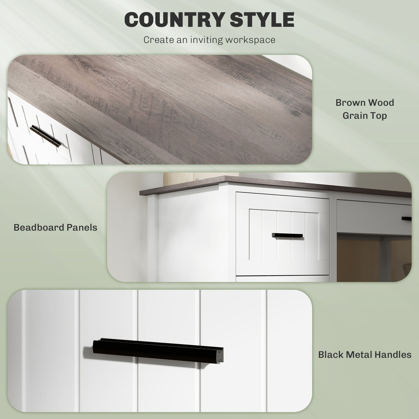 Country Style 3 Drawer Computer Desk with File Drawer and Wooden Top for Small Spaces, White