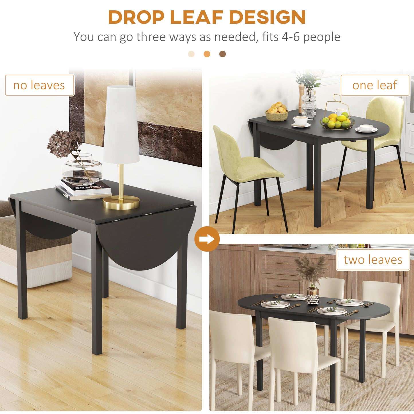 Table de cuisine pliante en bois massif pour petits espaces, table à manger pliante, noire