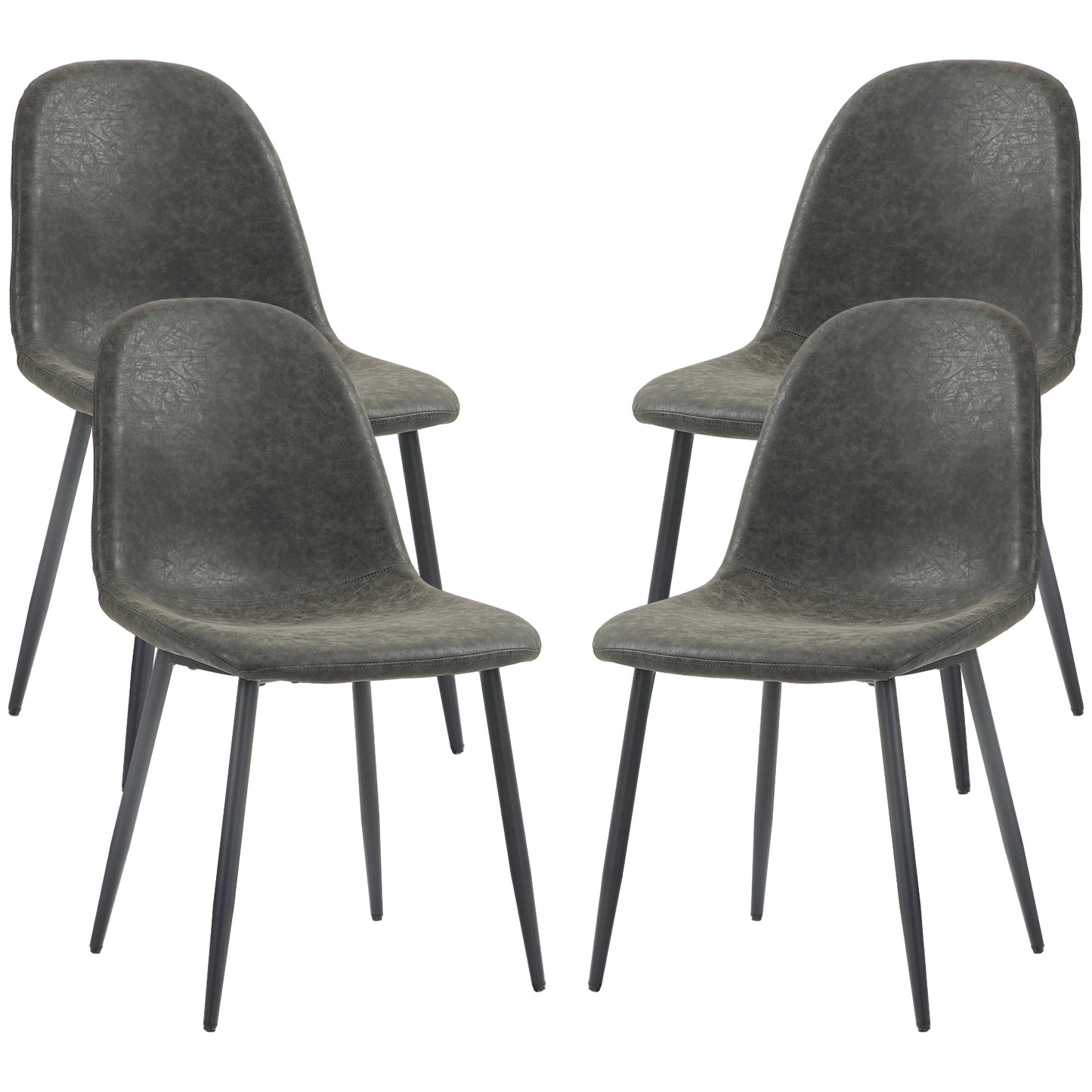 Lot de 4 chaises de salle à manger rétro rembourrées en cuir synthétique