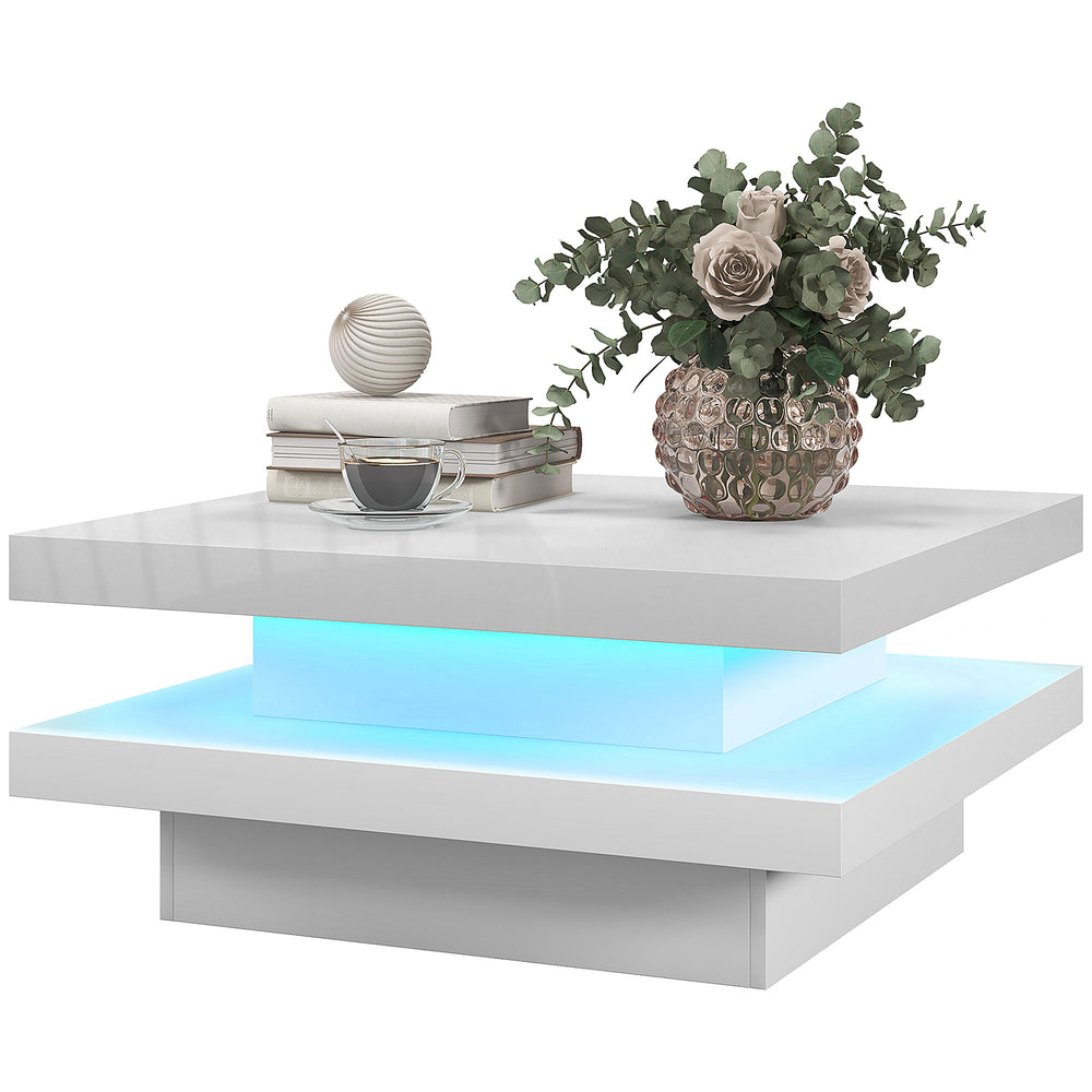 Table basse carrée avec 7 lumières LED et télécommande, blanche