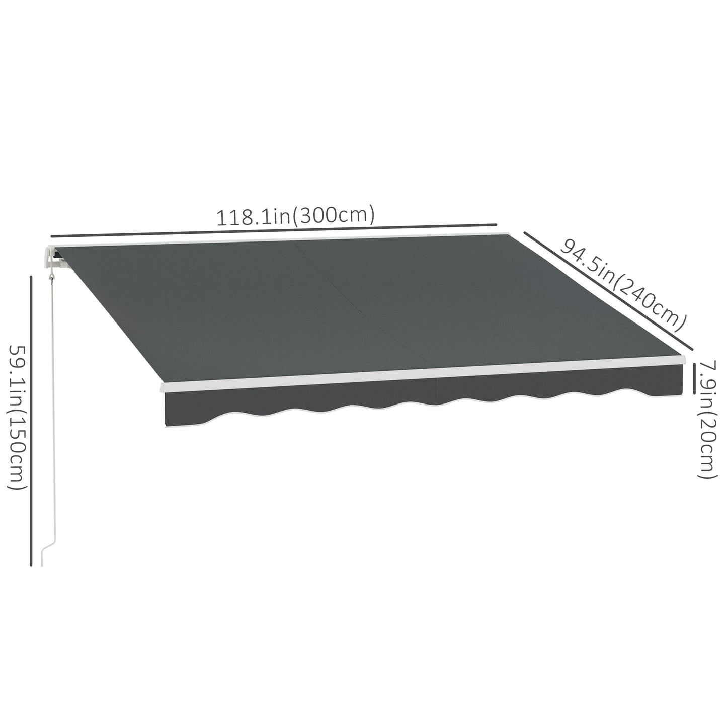 Stores automatiques rétractables électrique 10' x 8' avec télécommande, manivelle et cadre en aluminium, gris