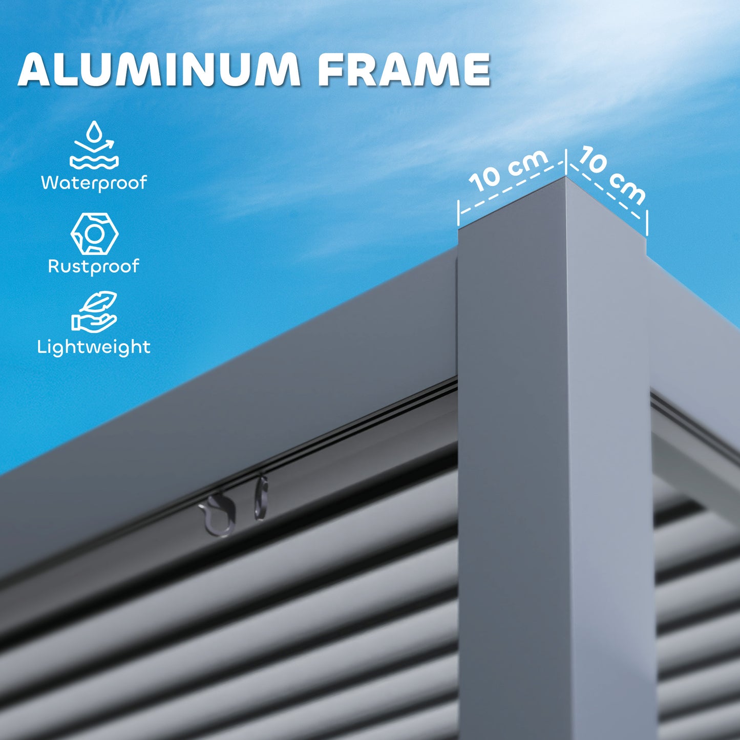 Pergola à persiennes 10' x 10' avec toit métallique réglable et cadre en aluminium à toit rigide avec système de drainage
