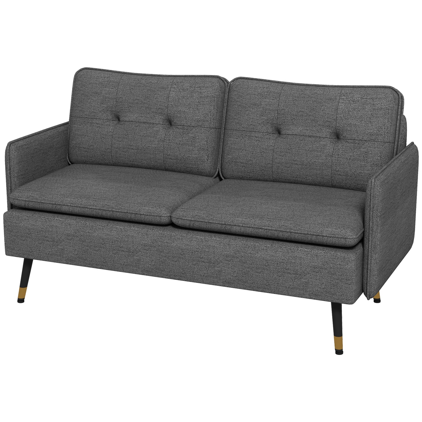 Canapé causeuse moderne 55 pouces, en tissu avec dossier capitonné et pieds en acier, gris foncé