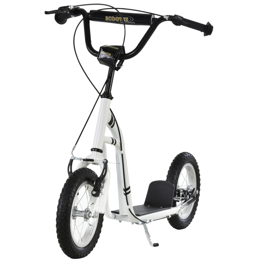 Trottinette avec pneus gonflable à double freins, blanche