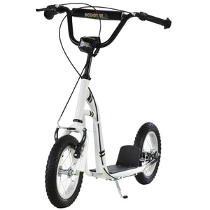 Trottinette avec pneus gonflable à double freins, blanche