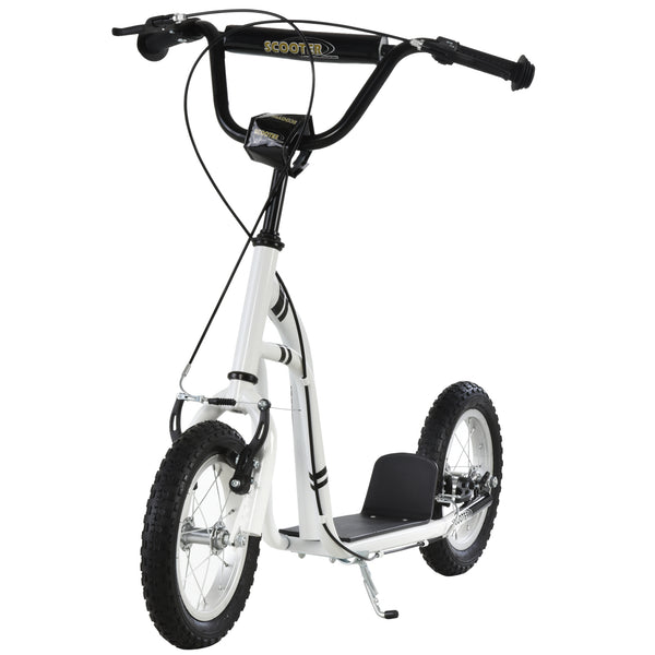 Trottinette avec pneus gonflable à double freins, blanche