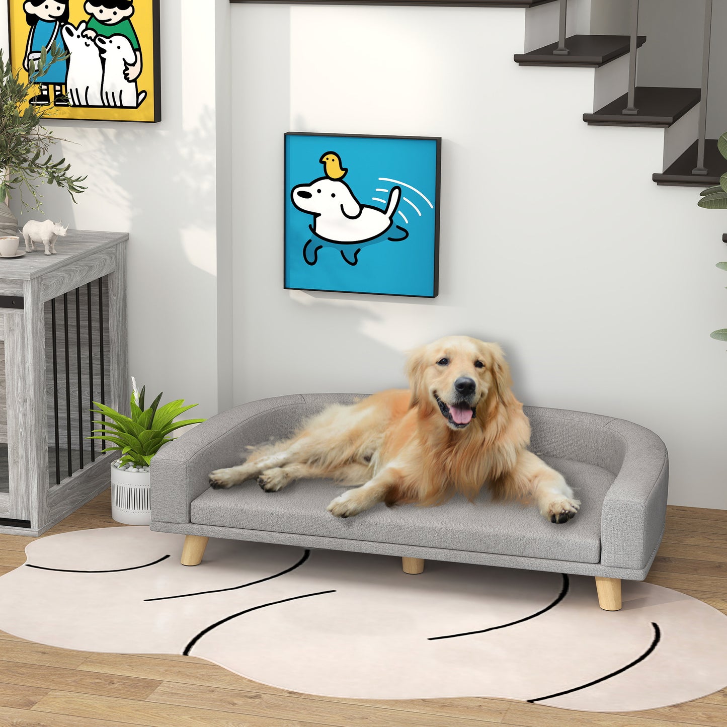 Canapé pour grands chiens avec housse lavable et coussinets antidérapants, gris