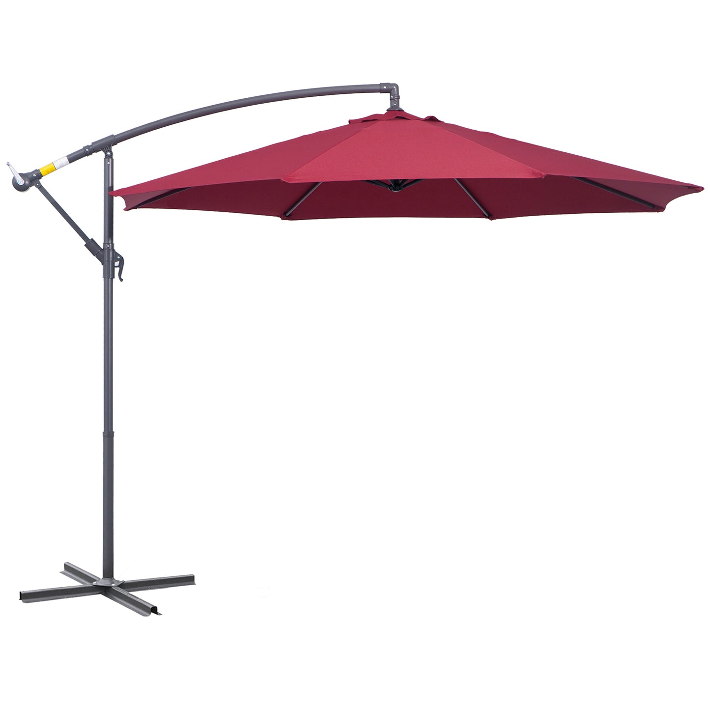 Outsunny Deluxe 10' Patio Umbrella, Offset Hanging Umbrella with Crank, Cross Base, Wine Red