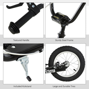 Trottinette avec guidon réglable et roue gonflable en caoutchouc de 16 pouces, noire