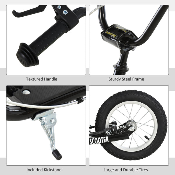 Trottinette avec guidon réglable et roue gonflable en caoutchouc de 16 pouces, noire