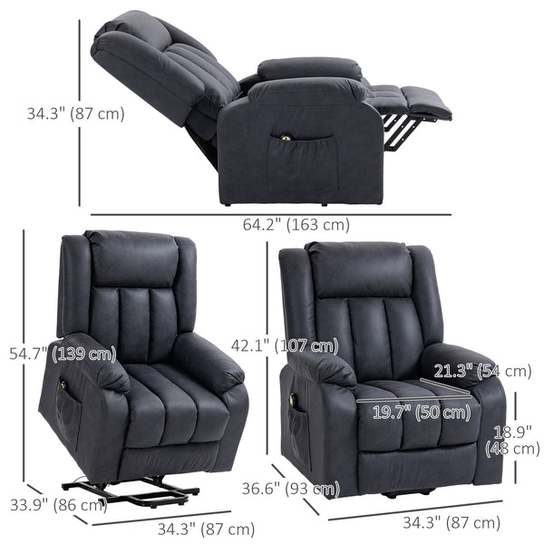 Fauteuil releveur inclinable pour seniors en microfibre avec télécommande, gris anthracite
