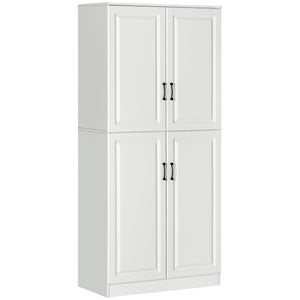 Meuble de rangement avec 4 portes battantes et étagères réglables, blanc