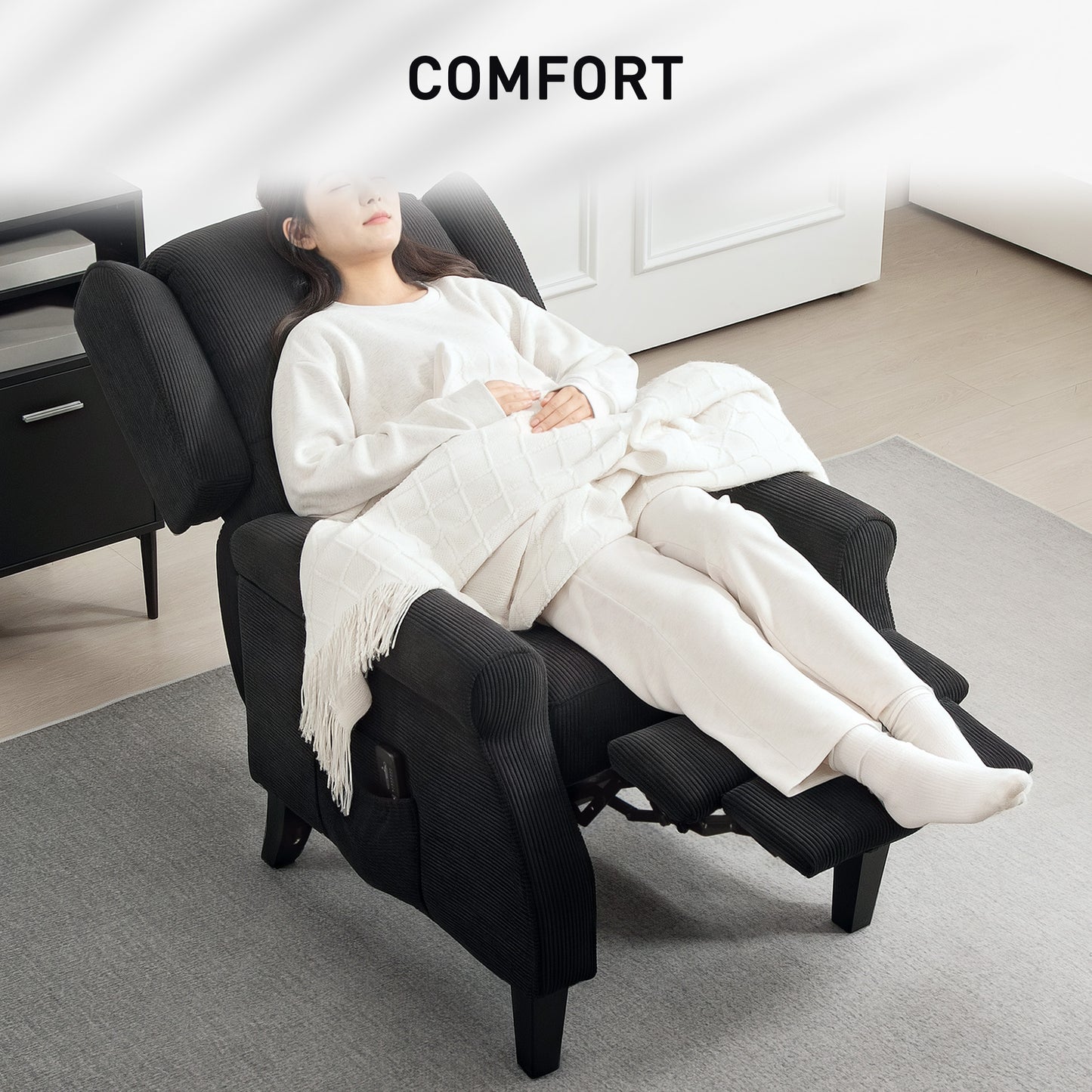 Fauteuil de massage par vibrations pour salon, avec repose-pieds extensible, télécommande, poche, noir