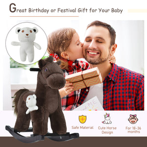Cheval à bascule en peluche avec ours en peluche, marron et blanc