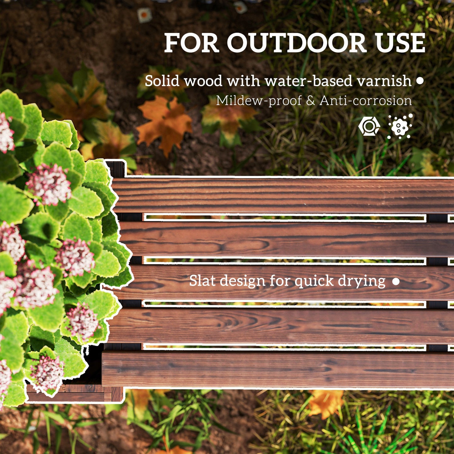 Outsunny Raised Garden Bench Planter for Patio and Park, 175 x 38 x 40 cm, Carbonized